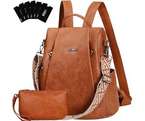 Eshow Petit Sac a Dos Femme Antivol, Sacs à Main Portés Dos Elégant Léger Imperméable PU Cuir, Sacoche Bandoulière avec Étui anti RFID & Pochette pour Voyage Travail Loisirs Université Brun
