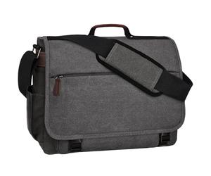 Eshow Sacoche Homme Bandouliere Imperméable, Sac Bandoulière Besace Homme pour Ordinateur 15,6" Sacs d'épaule en Toile et Cuir Céritable Vintage pour Travail Voyage Loisirs Bureau Université Gris