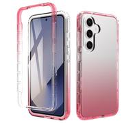 ESHUYI® Coque en TPU Clair pour Samsung Galaxy S25 avec Angles Choc Amortissant, Etui Protection Anti-Poussière avec Pare-Chocs PC et Protecteur D'écran, Rouge