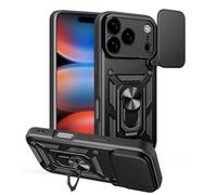 ESHUYI Coque pour iPhone 17 Pro avec Lentille Coulissante Couverture et Support Rotatif, Anti-Chute Étui Housse Compatible avec Support De Voiture Magnétique, Noir
