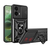 ESHUYI® Coque pour Motorola Moto G35 5G avec Lentille Coulissante Couverture et Support Rotatif, Anti-Chute Étui Housse Compatible avec Support De Voiture Magnétique, Noir