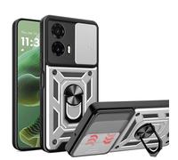 ESHUYI® Coque pour Motorola Moto G35 5G avec Lentille Coulissante Couverture et Support Rotatif, Anti-Chute Étui Housse Compatible avec Support De Voiture Magnétique, Argent