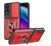 ESHUYI® Coque pour TCL 505 avec Lentille Coulissante Couverture et Support Rotatif, Anti-Chute Étui Housse Compatible avec Support De Voiture Magnétique, Rouge