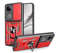 ESHUYI Coque pour Vivo V50 5G avec Lentille Coulissante Couverture et Support Rotatif, Anti-Chute Étui Housse Compatible avec Support De Voiture Magnétique, Rouge