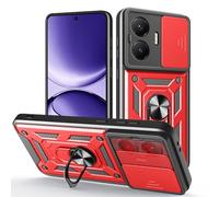 ESHUYI Coque pour Xiaomi Poco F7 5G avec Lentille Coulissante Couverture et Support Rotatif, Anti-Chute Étui Housse Compatible avec Support De Voiture Magnétique, Rouge