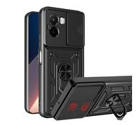ESHUYI Coque pour Xiaomi Poco M7 4G/Poco M7 Plus avec Lentille Coulissante Couverture et Support Rotatif, Anti-Chute Étui Housse Compatible avec Support De Voiture Magnétique, Noir