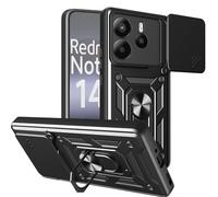 ESHUYI® Coque pour Xiaomi Redmi Note 14 4G avec Lentille Coulissante Couverture et Support Rotatif, Anti-Chute Étui Housse Compatible avec Support De Voiture Magnétique, Noir