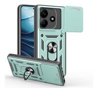 ESHUYI® Coque pour Xiaomi Redmi Note 14 5G avec Lentille Coulissante Couverture et Support Rotatif, Anti-Chute Étui Housse Compatible avec Support De Voiture Magnétique, Vert