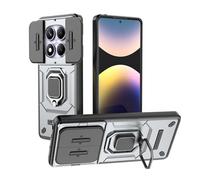 ESHUYI® Coque pour Xiaomi Redmi Note 14 Pro 4G avec Lentille Coulissante Couverture et Support Rotatif, Anti-Chute Étui Housse Compatible avec Support De Voiture Magnétique, Gris