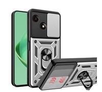 ESHUYI Coque pour ZTE Blade A35e avec Lentille Coulissante Couverture et Support Rotatif, Anti-Chute Étui Housse Compatible avec Support De Voiture Magnétique, Argent