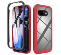 ESHUYI Coque Transparente pour Google Pixel 10a Antichoc Housse Full Body Protection, Étui Antipoussière Incassable [avec Protecteur D'écran], Rouge