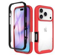 ESHUYI® Coque Transparente pour iPhone 17 Pro Antichoc Housse Full Body Protection, Étui Antipoussière Incassable [avec Protecteur D'écran], Rouge