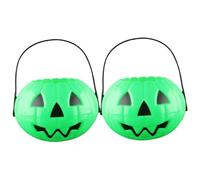 ESiiFuu Lot de 2 seaux en citrouille portables de 17,8 cm avec poignée amovible et réutilisable pour enfants, sacs à friandises d'Halloween, vert