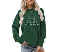 ESIKAH Be The Light Sweat-shirt Matthew 5:14 pour femme décontracté col rond pull tops chemise chrétienne citation bible foi cadeaux vert foncé