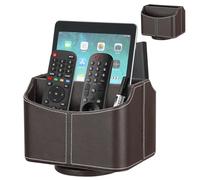 Esilihom Support de télécommande rotatif à 360 degrés en cuir synthétique pour télécommande TV, boîte de rangement pour contrôleur multimédia, téléphone, iPad, lunettes, stylo (café)