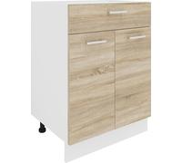 Esilo meuble bas de cuisine 60 cm 2 portes, 1 tiroir blanc,Reproduction chêne.