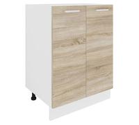 Esilo meuble bas de cuisine 60 cm 2 portes blanc, décor chêne.