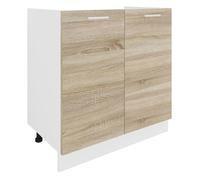 Esilo meuble bas de cuisine 80 cm pour évier blanc, décor chêne.