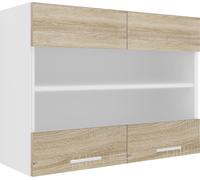 Esilo meuble haut de cuisine 80 cm 2 portes en verre blanc,Reproduction chêne.