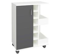 Esilo module de cuisine sur roulettes 1 porte, 2 tablettes, 6 vintablettes gris anthracite, blanc.