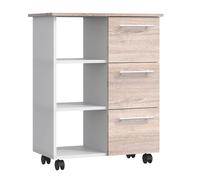Esilo module de cuisine sur roulettes blanc, décor chêne.