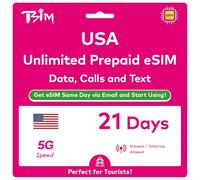 eSIM américaine 21 jours. Données haut débit illimitées, appels et SMS locaux aux États-Unis (Hawaii inclus). Pas besoin d'attendre le colis. Obtenez une eSIM le jour même par e-mail et commencez à