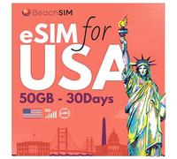 eSIM BeachSIM USA. 50 Go de données en 4G/5G. eSIM prépayée, données Uniquement. Activation Rapide. Recharge Facile. Compatible avec Les appareils compatibles eSIM. Valable 30 Jours.