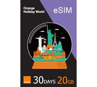 eSIM Orange Holiday World | 30 Jours | 20 Go Internet 5G/4G/LTE | 15 Min + 50 SMS Monde | Préchargée, préactivée | Partage Hotspot autorisé | Compatible iPhone et Android.