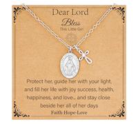 Esirly Cadeau de première communion, confirmation, baptême - Collier avec croix Vierge Marie pour femme, collier plaqué or 14 carats / argent - Bijoux religieux 45,7 cm + 5,7 cm, 20 inches, Laiton