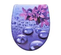 eSituro Abattant de Toilette, Siège WC en Forme de O à Fermeture Douce, Montage par le Haut, Déverrouillage Rapide, Charnières Réglables à 360°, en Duroplast, Violette et gouttes d'eau