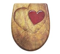 eSituro Abattant WC en Forme de O à Fermeture Douce, Montage par le Haut, Déverrouillage Rapide, Charnières Réglables à 360°, en Duroplast, Bois brun rustique et image de coeur