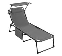 eSituro Bain de Soleil, Chaise Longue Pliante, avec Pare-Soleil, Dossier Réglable en 5 Positions, Appui-tête Amovible, Poche Latérale, Cadre en Métal, Tissu en Oxford, Gris Foncé
