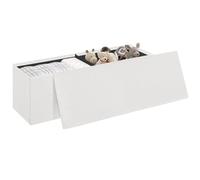 eSituro Banc de Rangement, Banquette à 2 Places Pliante, Tabouret Pouf Pliable, Coffre Pliant avec Couvercle Amovible, Boîte à Jouets, Repose-Pieds en Tissu Polaire, Blanc, 110x38x38cm