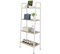 eSituro Bibliothèque à 4 Niveaux, Étagère de de Rangement, en métal et aggloméré, 60x35x148cm, Chêne Clair+Blanc SSTR0039