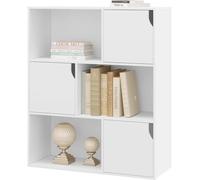 eSituro Bibliothèque Blanche Étagère sur Pied avec 3 Portes et 6 Compartiments - Étagère Cubique Modulable pour Salon, Chambre à Coucher, Bureau - Armoire de Rangement Style Scandinave