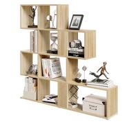 eSituro Bibliothèque Étagère de Rangement, à 4 Niveaux, Étagère Cube à 11 Compartiments Ouverts, pour Salon, Chambre à Coucher, Bureau, 115x19,5x109,5cm, Chêne Clair