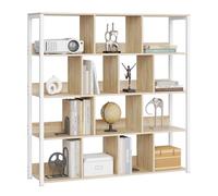 eSituro Bibliothèque Étagère Rangement, Étagère Livre avec 14 Casiers à 4 Niveaux, pour Salon, Chambre, Bureau, en Bois d'Ingénierie, Chêne Clair+Blanc, 120x30x120cm