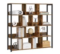 eSituro Bibliothèque Étagère Rangement, Étagère Livre avec 14 Casiers à 4 Niveaux, pour Salon, Chambre, Bureau, en Bois d'Ingénierie, Effet Bois brûlé+Noir, 120x30x120cm