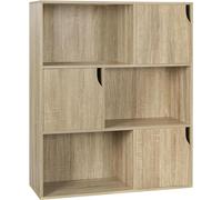 eSituro Bibliothèque Étagère sur Pied en Chêne avec 3 Portes et 6 Compartiments - Étagère Cubique Modulable pour Salon, Chambre, Bureau - Armoire de Rangement Enfant Sécurisée, Style Naturel