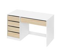 eSituro Bureau d'Ordinateur avec 5 Tiroirs, Table Informatique avec Rangement, pour Bureau, Studio, en Bois d'Ingénierie, 120x55x75 cm, Finition Bois Clair + Blanc