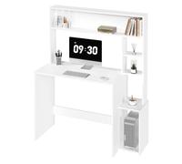 eSituro Bureau d'Ordinateur avec Rangement, Table Informatique avec 5 Casiers Ouverts, pour Travailler, Étudier, Chambre, en Bois d'Ingénierie, 113,5x45x139 cm, Blanc