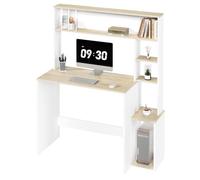 eSituro Bureau d'Ordinateur avec Rangement, Table Informatique avec 5 Casiers Ouverts, pour Travailler, Étudier, Chambre, en Bois d'Ingénierie, 113,5x45x139 cm, Blanc + Effet de Chêne