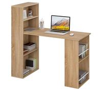 eSituro Bureau d'Ordinateur avec Rangement, Table Informatique avec 6 Casiers Ouverts, Installation Réversible, pour Bureau à Domicile, Studio, Chambre d'Adolescence, 120x55 cm, Chêne Clair
