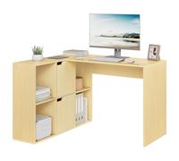 eSituro Bureau d'Ordinateur en L, Table d'angle avec 6 Cassiers de Rangement, pour Bureau à Domicile, Chambre, Studio, 118x100x75 cm, Chêne Clair