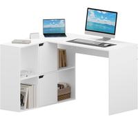 eSituro Bureau d'Ordinateur en L, Table d'angle avec 6 Cassiers de Rangement, pour Bureau à Domicile, Chambre, Studio, 118x100x75 cm, Blanc