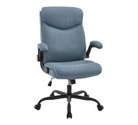 eSituro Chaise de Bureau Ergonomique, Fauteuil de Direction avec Fonction de Basculement et Accoudoirs Rabattables, en Lin Coton, Bleu