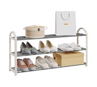 eSituro Étagère à Chaussures à 3 Niveaux, Porte Chaussures, Meuble Chaussures, Rangement Chaussures pour 9-12 Paires de Chaussures en Plastique PP et Métal 79x45x20 cm Beige+Gris SSHR0019