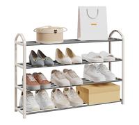 eSituro Étagère à Chaussures à 4 Niveaux en Plastique et Acier pour 12-16 Paires de Chaussures, entrée, Couloir et entrée, crème+Gris SSHR0023