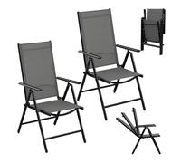 eSituro Lot de 2 Chaises de Jardin Pliantes, Chaises d'Extérieur à Dossier Haut Réglable sur 7 Positions, en Métal et Matériau Résistants aux intempéries, pour Jardin Balcon Terrasse, Noir+ Gris