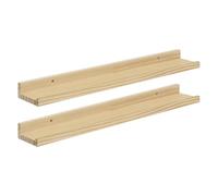 eSituro Lot de 2 Étagère Murale Bois, Étagère Murale, Tablette Murale, Étagère Flottante Murale, avec Bord de Protection, pour Chambre, Salon, Cuisine, Entrée, Couleur Bois Naturel, L60xP10xH4cm